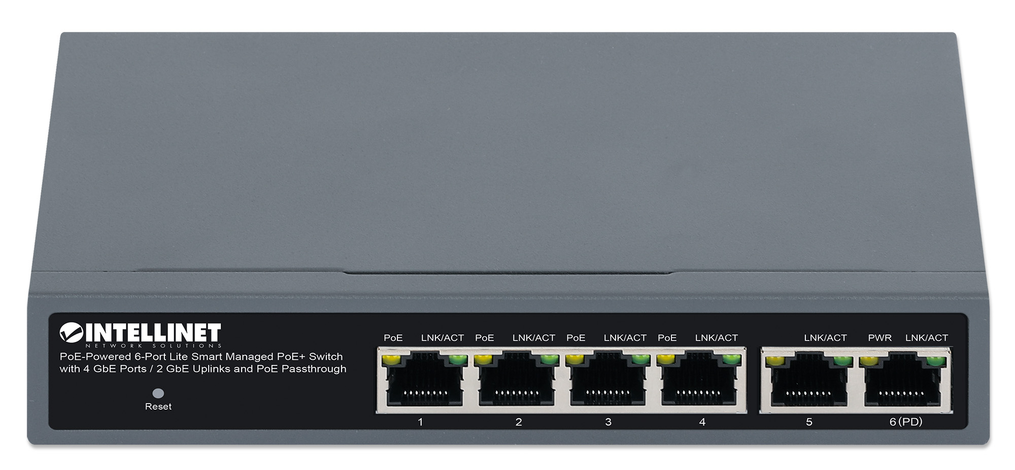 Intellinet PoE-Powered 6-Port Lite Smart Managed PoE+ Switch with 4 GbE Ports / 2 GbE Uplinks and PoE Passthrough (with UK power cord) - Image 3