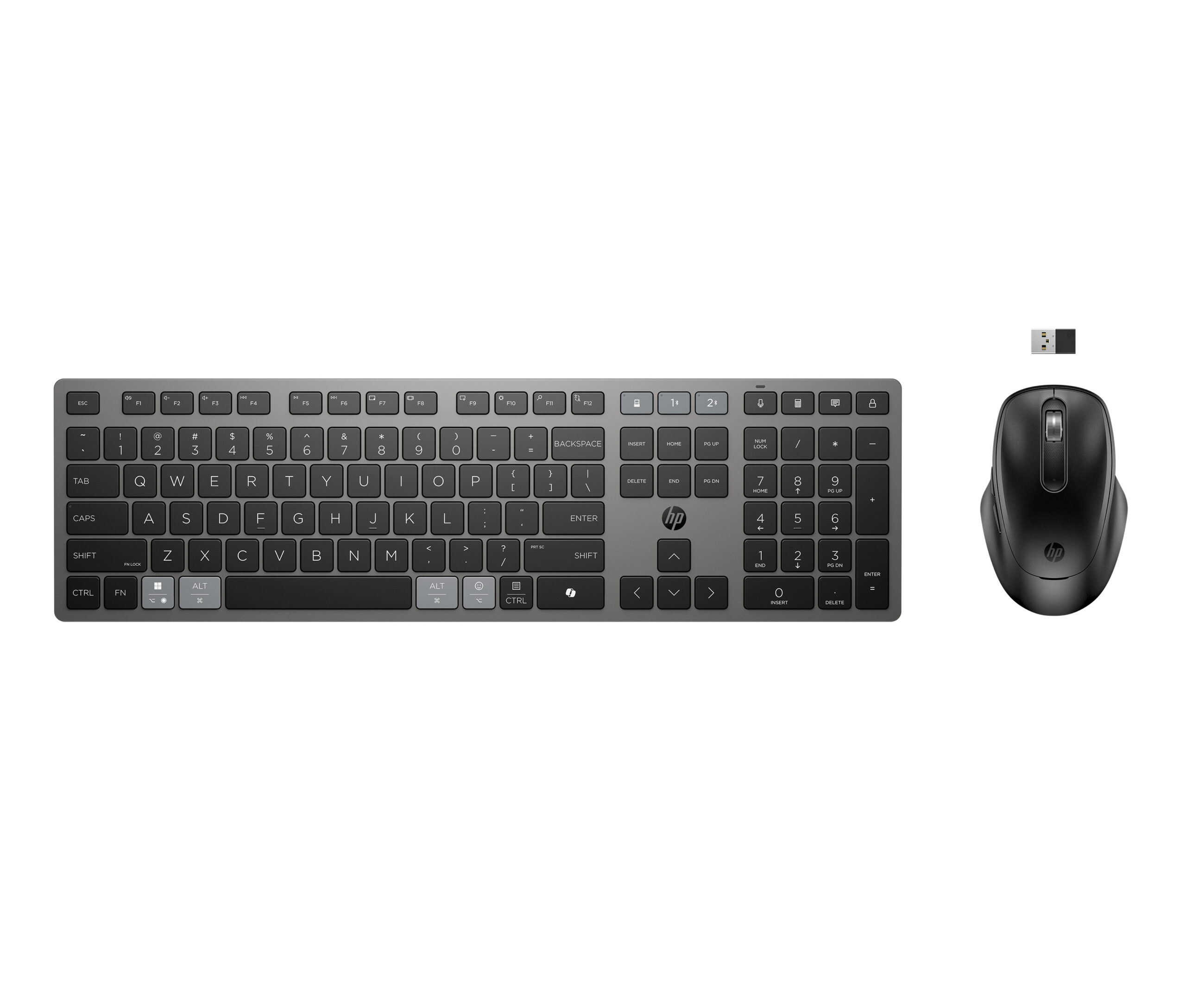 HP 725 Multi Rchrgbl WLS KB/MSE Belgium keyboard Mouse included Office RF Wireless + Bluetooth Black