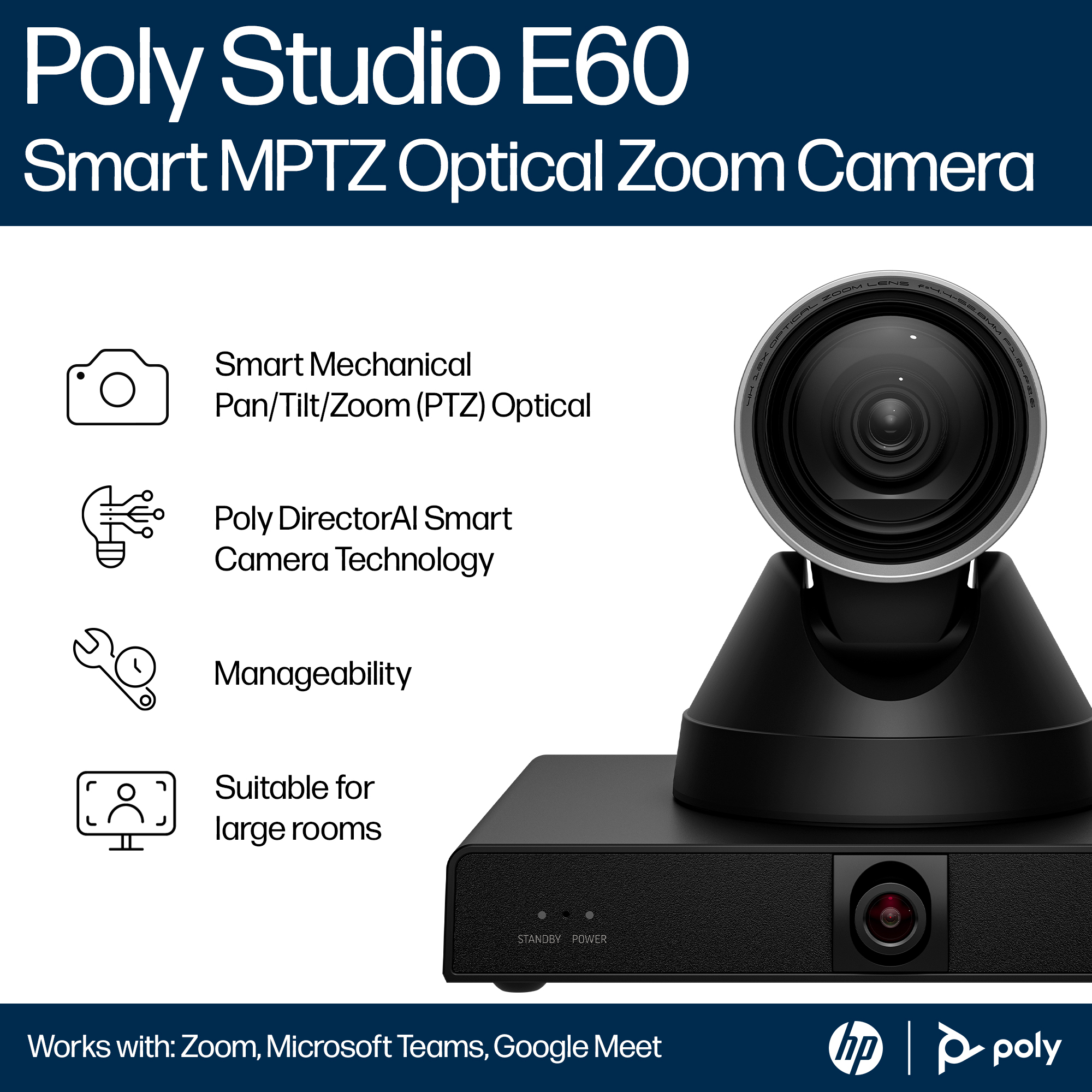 HP Poly Studio E60 Smart Camera 4K MPTZ with 12x Optical Zoom - Image 3