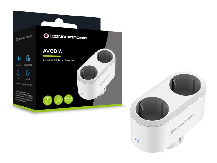 Conceptronic AVODIA02W 2-Outlet EU Smart Plug 16A, Compatible with German & French Outlets - Image 2