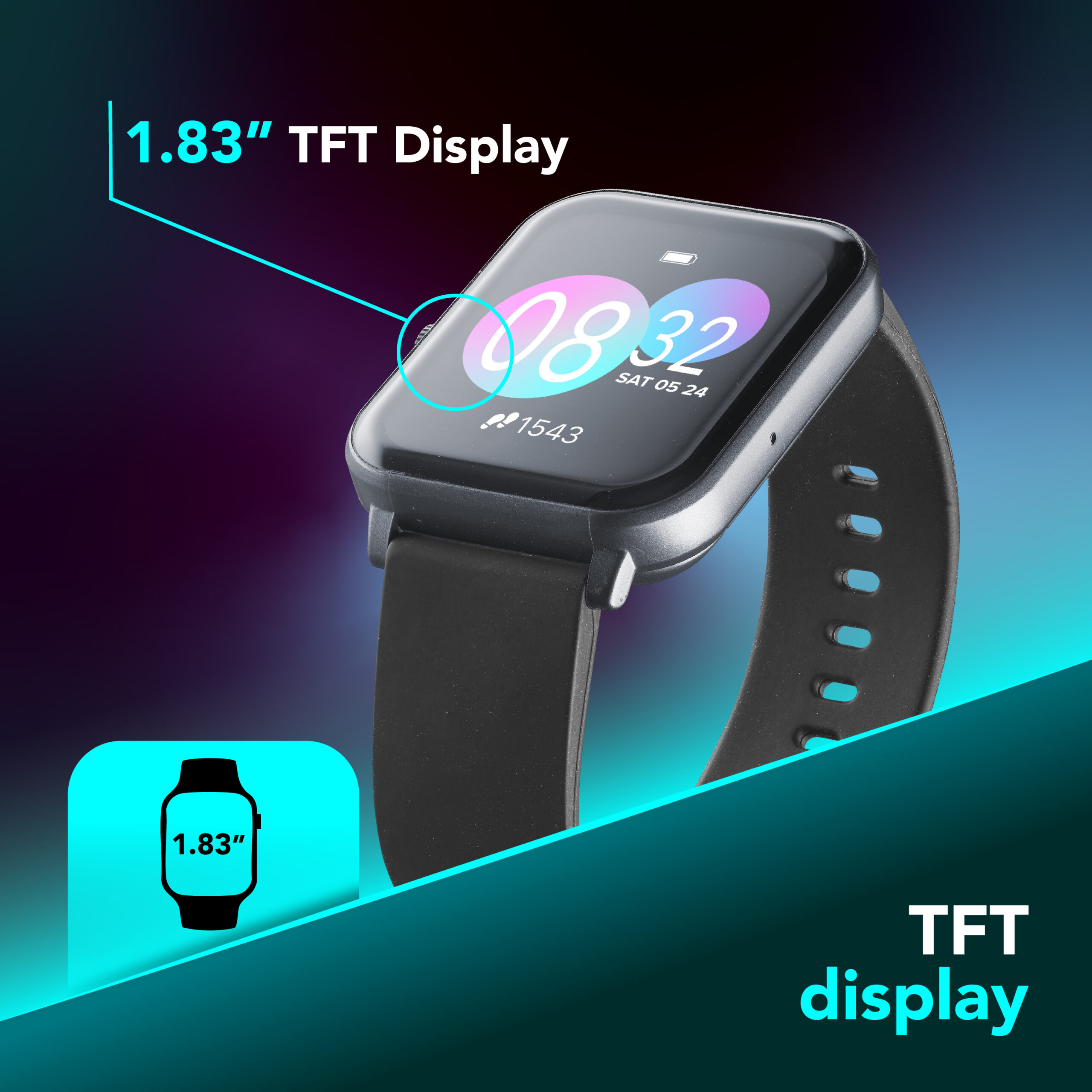 Cellularline ION PRO SMARTWATCH BLUETOOTH SQUARE 1.83″ BLACK - Image 3